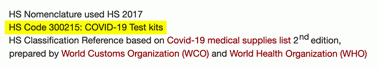They however forgot to delete one detail: the product code for these ‘Medical Test Kits’ is 300215 which means: ‘COVID-19 Test Kits’