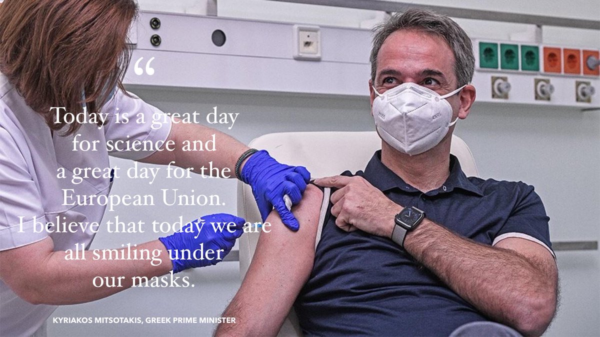 onnedintsec's tweet photo. The first Greek to be vaccinated was the head nurse of the intensive care units at an Athens hospital. State officials were vaccinated today including the President of the Hellenic Republic Katerina Sakellaropoulou  Katerina Sakellaropoulou and Prime Minister @kmitsotakis. https://t.co/k8IOvfhfHc