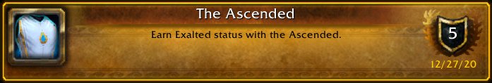LoisseOfLothar's tweet photo. Loisse just earned the [The Ascended] Achievement! Now I can craft that nifty Engineering mount. #Warcraft https://t.co/221yXMbVS8
