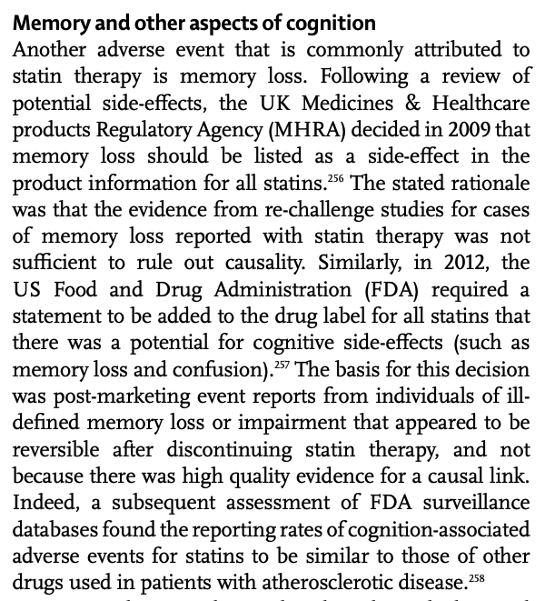 Memory loss is an oft-cited side-effect of statin therapy and is reported in observational studies but no effect is found in randomized controlled trials.For example19/n