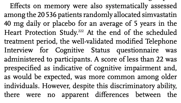 A larger study of more than 20,000 patients randomized to statin therapy or placebo showed no difference in the development of cognitive impairment or dementia over the course of 5 years.A subgroup analysis of patients aged 75-85 showed the same result.21/n