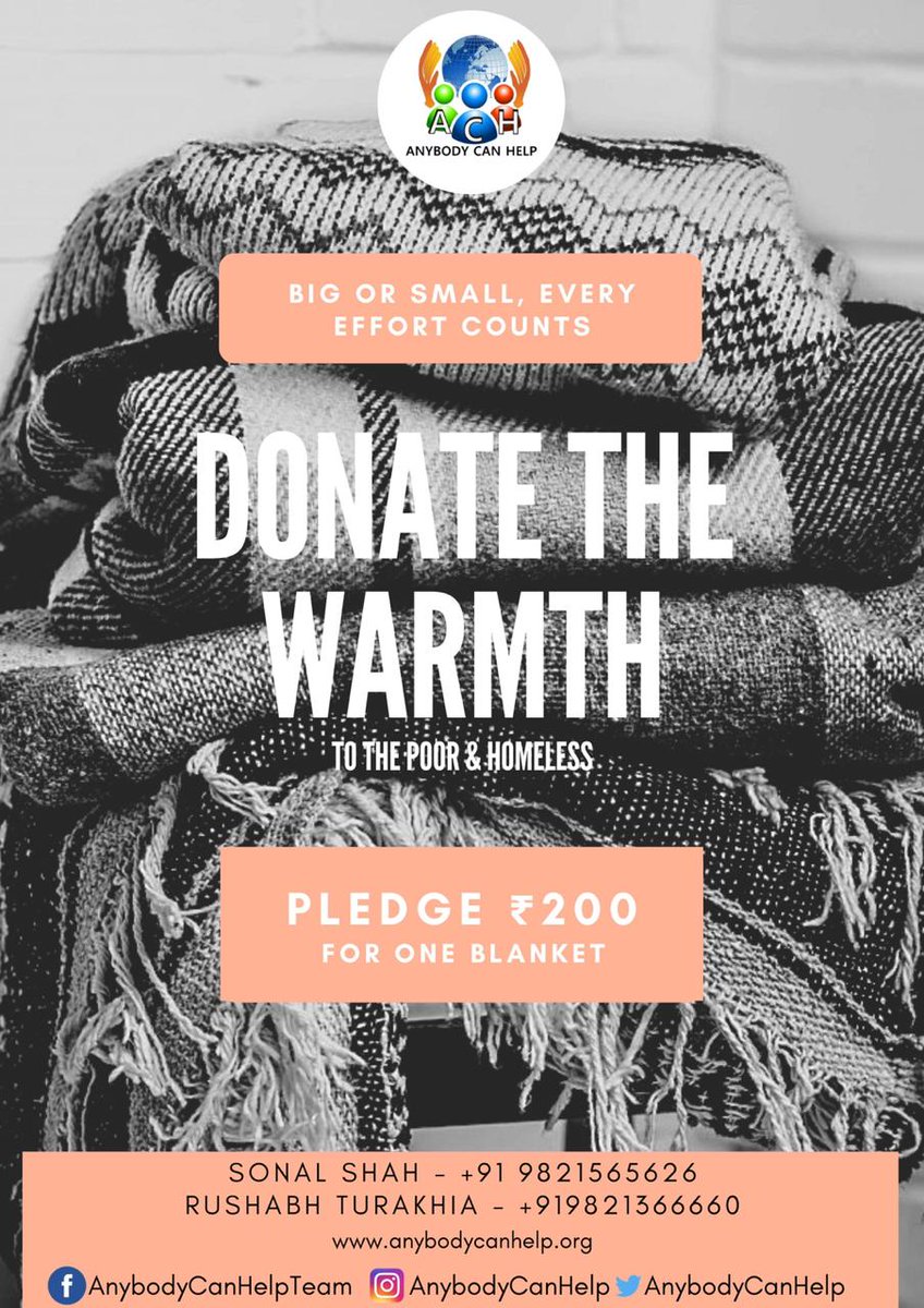 AnybodyCanHelp's tweet image. #DonateTheWarmth
This winter, we have initiated a campaign to distribute fresh new good quality blankets to the poor &amp;amp; homeless daily wage earners in Ashta Village, Madhya Pradesh. Kindly support.
Campaign details &amp;amp; Payment Gateway is hereby
pages.razorpay.com/DonateTheWarmth