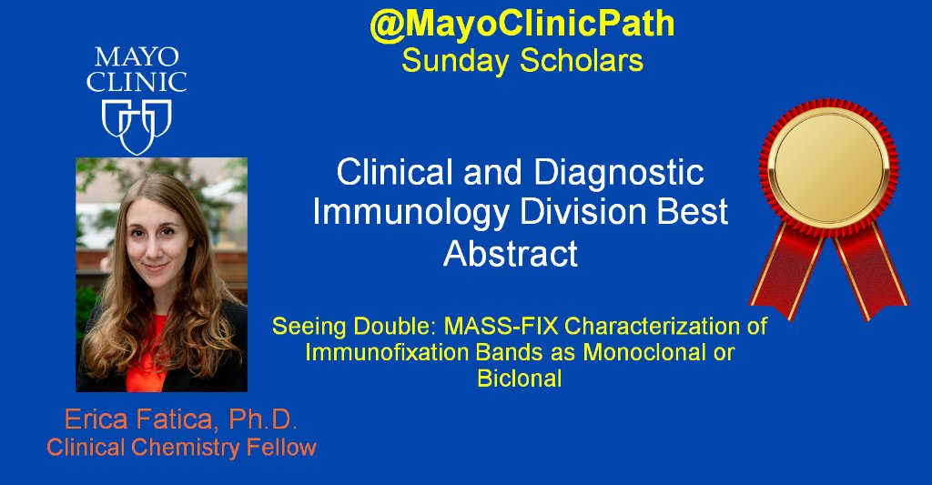 Our amazing #clinicalchemistry fellow, Erica Fatica, Ph.D headlines our #SundayScholars for this week.  Congratulations on earning the best abstract award from @_AACC

@chemistry4me  @leslie_donato  @malicewi @ravindermayo