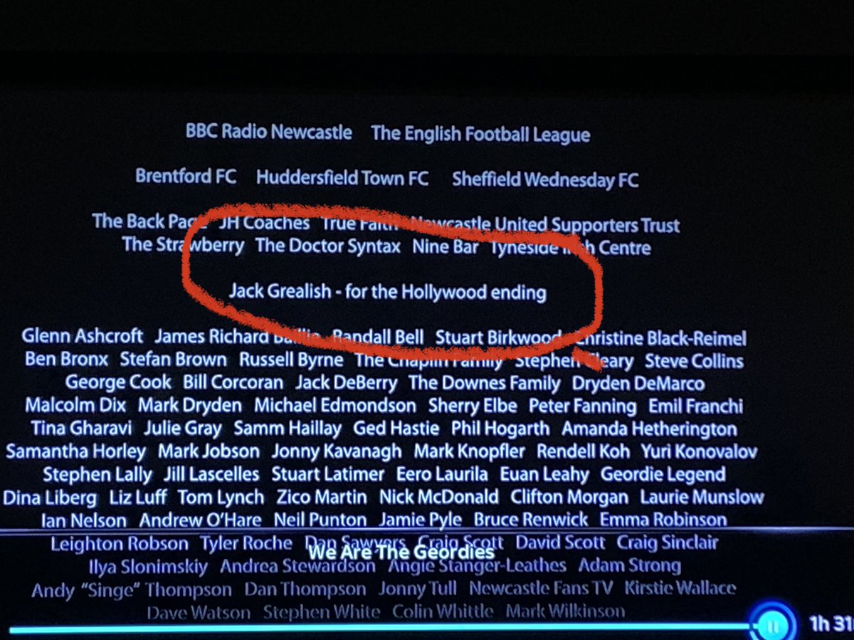 Just watched #WeAreTheGeordies absolutely brilliant @fnafilms 👏🏼👏🏼

Absolutely howling at @JackGrealish getting a shout out in the credits for 'The Hollywood ending' 😂😂😂

#NUFC