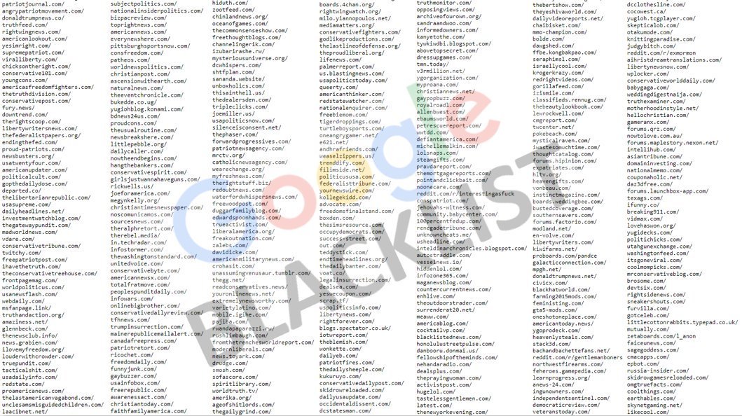 2/ This particular blacklist shows hundreds of websites which were censored on news search results for Android. There is an obvious bias against Trump supporters. For example;  @scrowder,  @michellemalkin,  @gatewaypundit,  @RedState, etc made the blacklist. https://pv-uploads1.s3.amazonaws.com/uploads/2019/08/news-black-list-site-for-google-now.txt