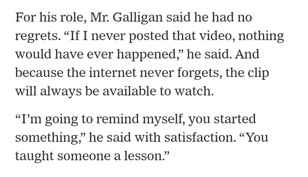 1/Jimmy Galligan got a 3 second video of a White 15 year old girl saying the N-word while singing along to a rap song. He posted the clip publicly 4 years later when the girl started university to maximize impact and ruin her life.Guess what, he left his social media public...