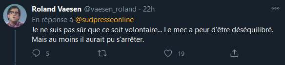 Les moins incisifs des commentaires (et pas forcément des cyclistes) osent simplement émettre un doute (ouh les vilaiiiins) sur le caractère volontaire ou non du geste, arguant à juste titre une possible perte d'équilibre suite à une adhérence incertaine du sol glacé.5/11