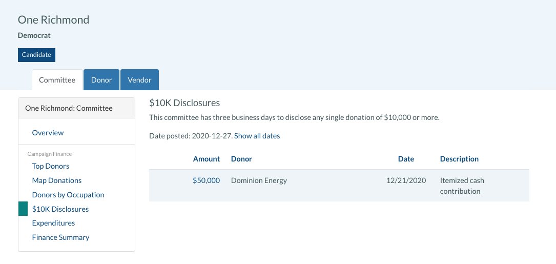 ActivateVA's tweet photo. $50,000 Christmas present from @DominionEnergy to @LevarStoney's PAC.
This is 5x more than Dominion's ever given his PAC, so pay attention to how he spends his money... https://t.co/boXfjqQ4c8