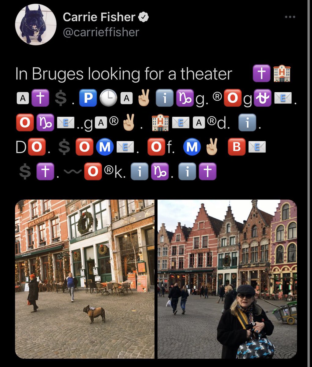 “In bruges looking for a theatre that’s playing rogue one.. gary heard i do some of my best work in it”