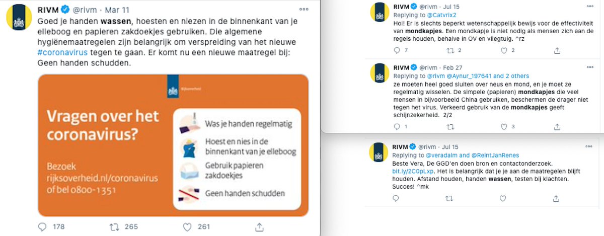 Before December, the  @RIVM repeatedly tweeted that people who are not sick cannot spread the disease, that masks are not needed, and that washing your hands and keeping 1.5 m (5 feet) apart is enough.