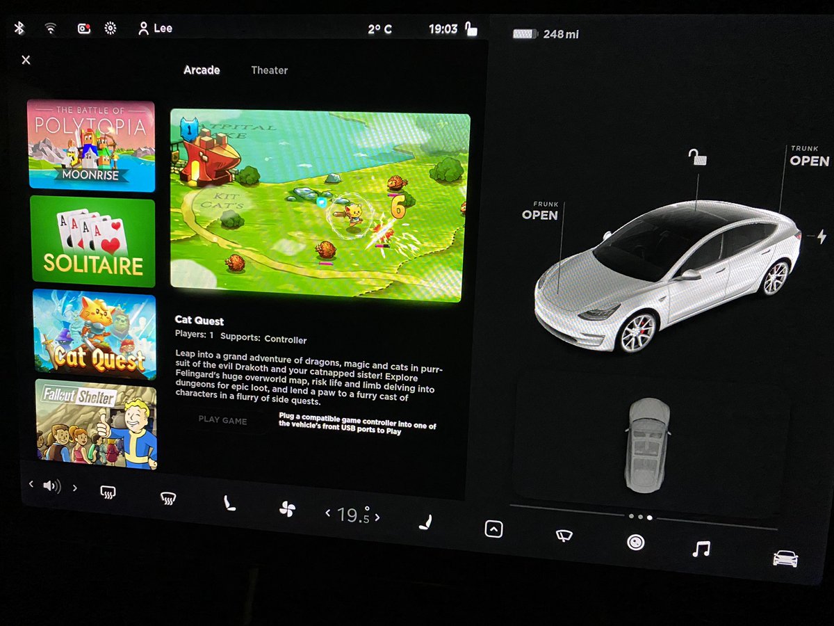 bigdatasynergy's tweet image. New ‘Holiday’ update #Tesla #Model3P - nice car visualisation refresh and three more games so far.