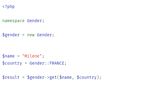 oh sweet gendered jesus, they are namespaced. So you have to actually pass like Gender::FRANCE.