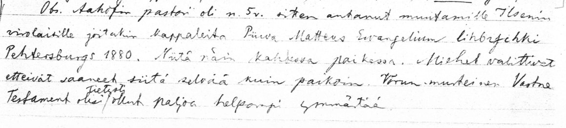 I was looking at Finnish linguist Heikki Ojansuu's 1911 field notes on Leivu (spoken near Lejasciems and Ilzene in NE Latvia) and found this note about a priest giving some Leivu speakers sections of the Gospel of Matthew in Livonian, but them mostly not understanding it.