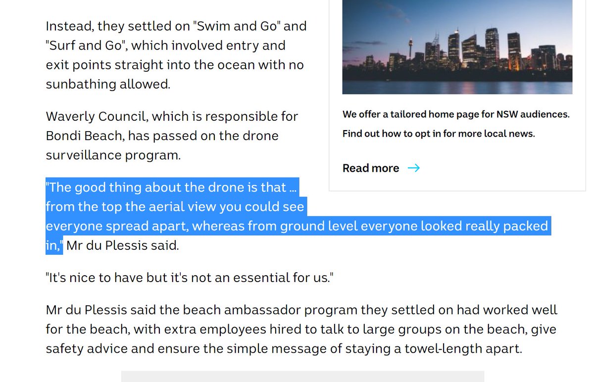 It'd be pretty amazing if this quote sparked a little moment of reflection about how beach-going has been presented in media over the past year or so: using deceptive photography to trigger a panic-and-click response, instead of accurately communicating risk.