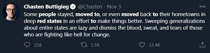 We've been watching blucheka idly fantasize about their compatriots deliberately emigrating to rural red states to swing that state's pair of Senators blue. But did you know they're pursing this as an active strategy with real funding? No? Stay tuned.
