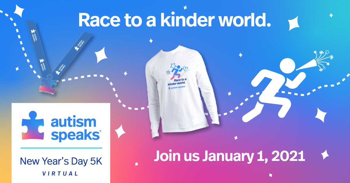 autismspeaks's tweet photo. 🏃‍♀️ We're #runningonkindness and we hope you are too!

👟 Ring in the new year right with our New Year's Day 5K! 

🏃 Whether in a park, around town or on a treadmill, the miles you run will make a BIG impact.

⬇️ Learn More ⬇️
https://t.co/K6yINrVKmu https://t.co/MfrDyJKLAE