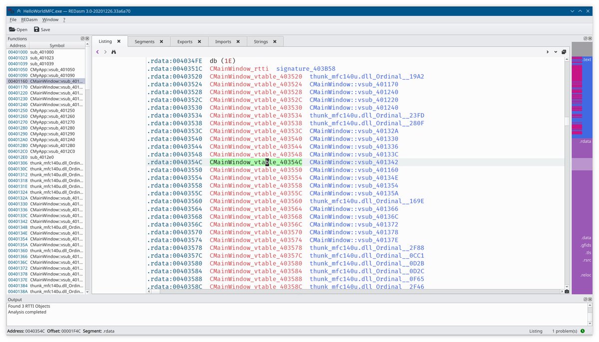 re_dasm's tweet image. Improved VC++ Runtime Type Information Analysis!
Next step: 64 bit support 💪

#redasm #disassembler