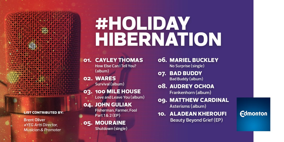 #HolidayHibernation has us all humming. Here’s a list of local tunes for your air drumming! 
 
@brentoliver , #yeg arts director, musician and promoter shares a list of some Edmonton artists who released new music in 2020.
