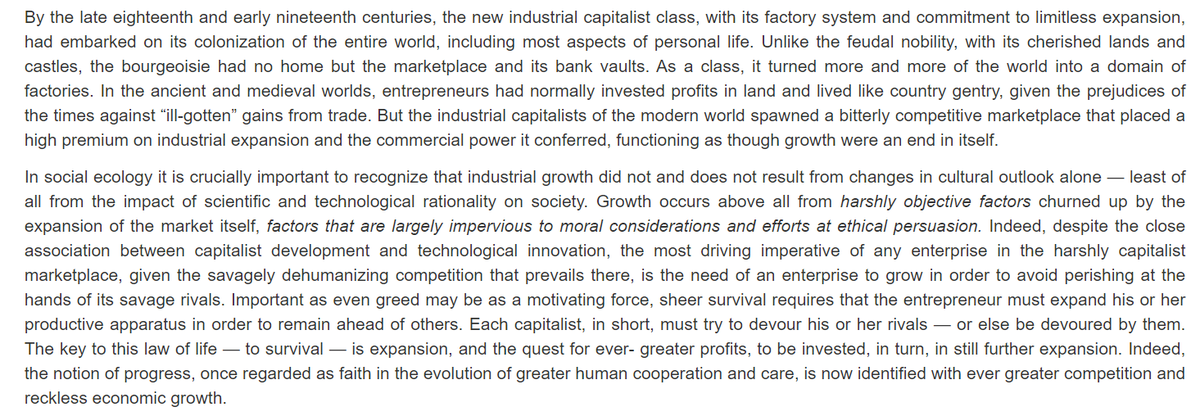 Second, on the material level, social ecology argues that the majority of our ecological problems stem from the built in imperatives of hierarchical and class based societies.