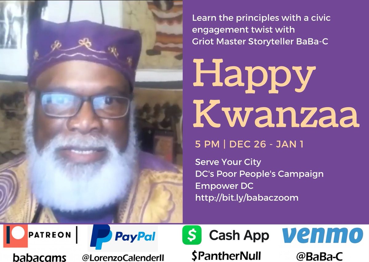 Please support @Babacgms Special thanks to our sponsors. Please retweet and share on facebook! #Kwanzaa #DC #BlackLivesMatter #artist #Storyteller #Displacement #Kujichagulia #SelfDetermination #BlackBusiness #CivicEngagement #Activism #DCfamilies #DCYouth #DCValues #DClove