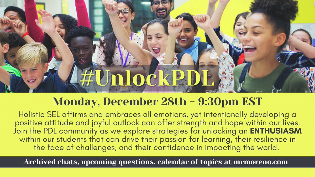 Have no fear - there is an #UnlockPDL chat on Monday! Join the #PurposeDrivenLearning community as we explore the Key of ENTHUSIASM. Check out the Qs ahead of time at mrmoreno.com/unlockpdl #BuildHopeEDU #2ndChat #BookCampPD #TeachPos #TeachNVChat #BCedchat #ORedchat #VAESPchat