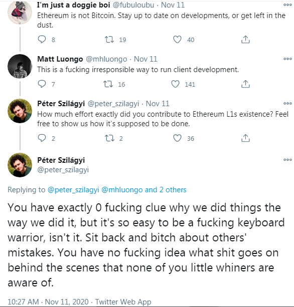 Speaking of reckless, Ethereum has a history of moving fast and breaking things. This is simply not acceptable on the base layer of a network that should be designed to store, transport, and compute value with maximum assurance. This was the reaction to their accidental hard fork