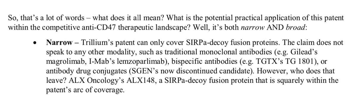  $TRIL  $ALXO -- Trillium Patent Vindicated; Nonobvious, and Unexpectedly Superior -- A PTI Thread -- 6 of 14So, what's it all mean? What are the potential practical applications? Well, it's both Narrow, and Broad:              . . .