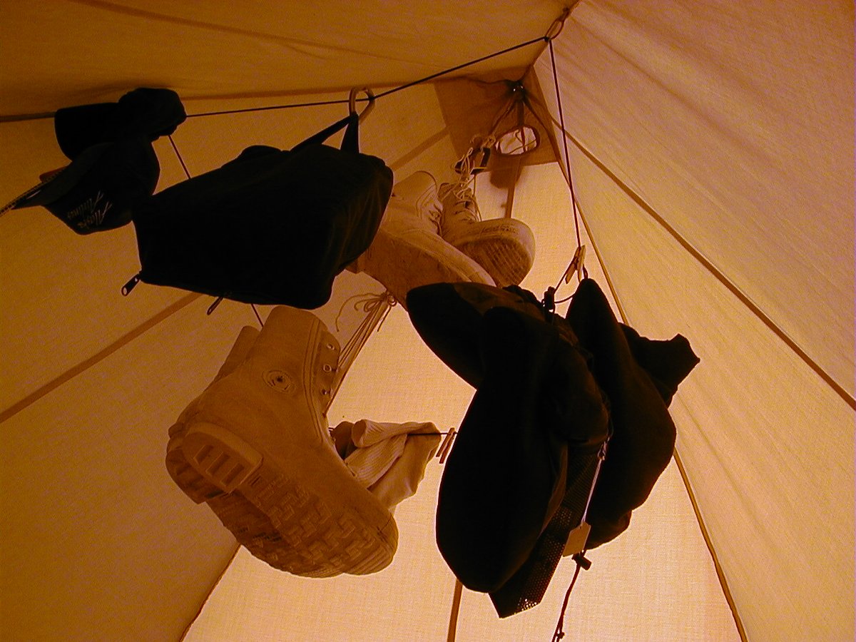 12-26-2000 Boots hanging to dry at top of tent at night and more purty pictures of the area around Meteorite Hills  #ANSMET2000