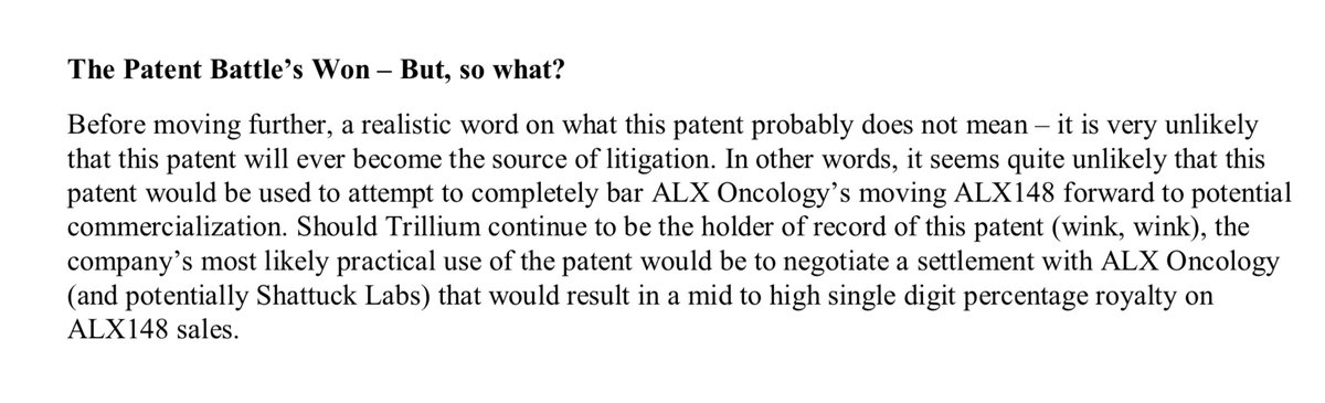  $TRIL  $ALXO -- Trillium Patent Vindicated; Nonobvious, and Unexpectedly Superior -- A PTI Thread -- 12 of 14The Patent Battle's Won, but so what? One small step, but it could be a giant leap in a giant's hands:          . . .