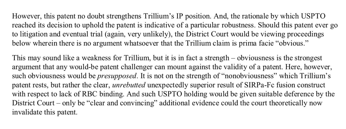  $TRIL  $ALXO -- Trillium Patent Vindicated; Nonobvious, and Unexpectedly Superior -- A PTI Thread -- 13 of 14It'll probably never reach court, but if it does -- USPTO's rationale for reversal is a strength to  $TRIL patentPresupposed obviousness, already overcome: . .