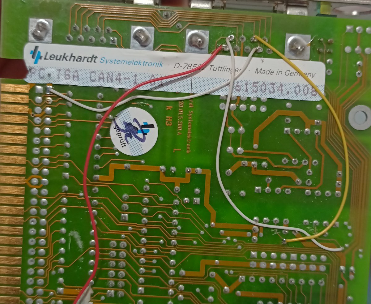 So the back side shows that there was a bunch of bodge wires leading to the earwaxed connector.And also some more info: The D-78532?Tuttlingen is a town, so I think that's just where it's from. It says PC.ISA CAN4-1.01. CANbus, maybe?