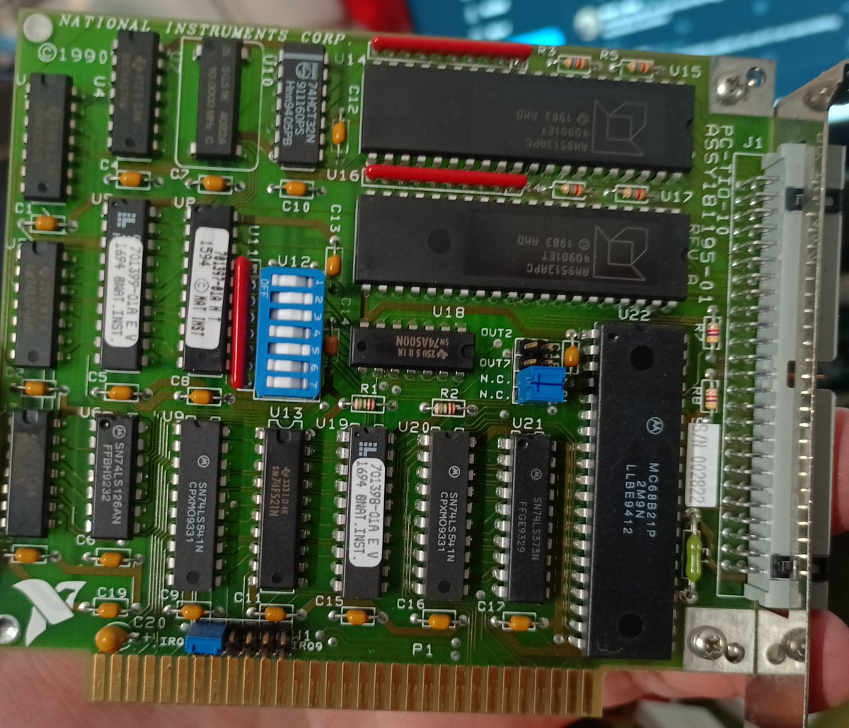So, the next card! It's not SCSI, it's a National Instruments thing. A PC-TIO-10.That's a "timing and digital interface for the PC"So it's used for measuring pulses and generating waves.Neat.