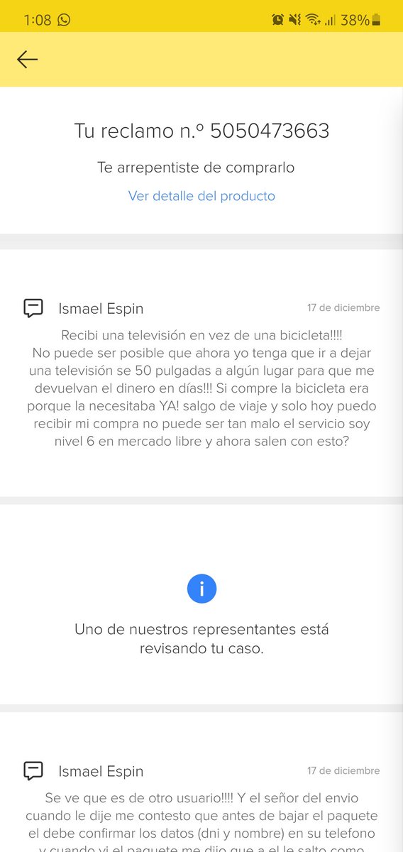 IsmaelEspin1's tweet photo. @ML_Ayuda mi usuario es ISMAEL ESPIN, mail rommelisma21@hotmail.com. AYUDA URGENTE con un reclamo, recibí una televisión cuando compre una bicicleta necesito comunicarme con un asesor, explicarle la problemática y buscar una solución. AYUDAAAAA https://t.co/bxKMeMK9pN
