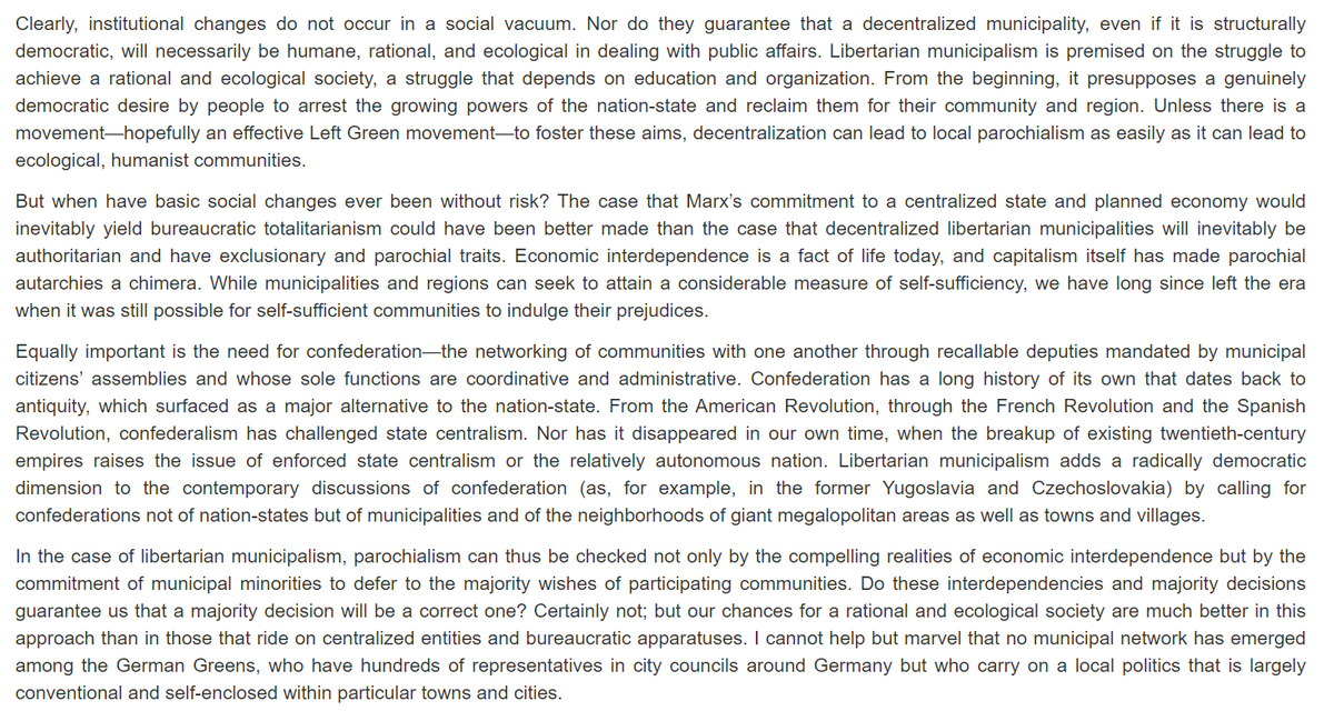To counter these, social ecology seeks to develop a new ecological politics based on reclaiming the city's democratic history, developing and employing liberatory and ecological technology, and developing a municipalized and democratic economy based on economic interdependence.