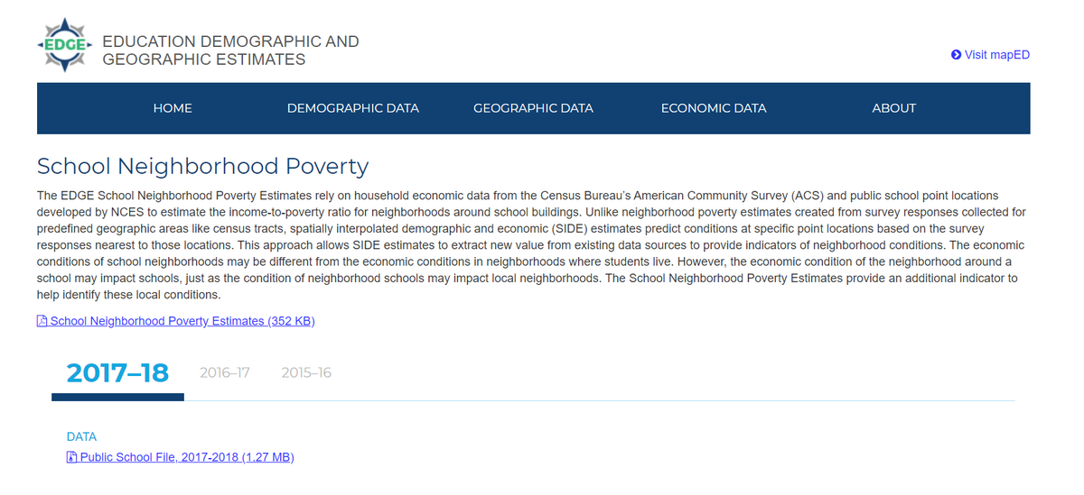 EdNCES's tweet photo. DYK? NCES has data on the income-to-poverty ratio for neighborhoods around public schools.
Access our EDGE datafiles School Neighborhood Poverty Estimates: https://t.co/WmnwX9CrQJ #EdResearch #EdGeography https://t.co/KhQzZrbrqK