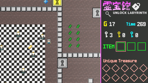 YAGURE_GAME's tweet photo. 人生２作品目の自作ゲーム「霊宝館アンロックラビリンス」をUnity1週間ゲームジャムの参加作品として投稿しました!
1プレイは5分と短く、繰り返しプレイしてスコアを伸ばす楽しみ方もできるスルメゲーを目指しました
プレイして頂けると嬉しいです #unity1week
https://t.co/WilM6AxSLr https://t.co/RWDmoOA2Vj