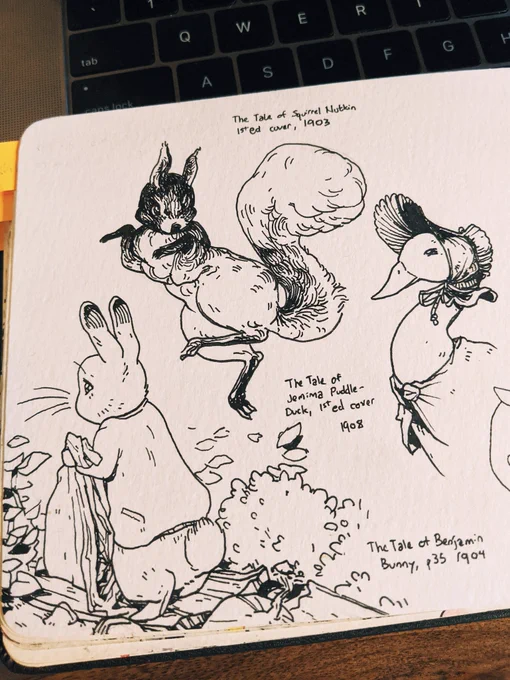 small studies of Beatrix Potter illustrations 