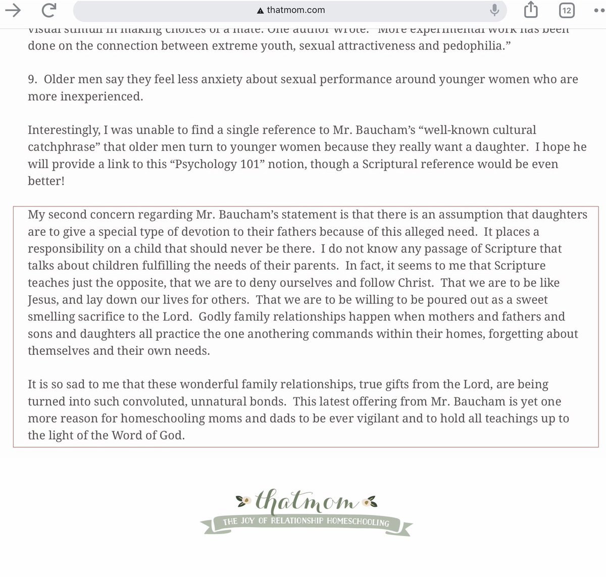 From the article by Christian researcher Karen Campbell:“My second concern regarding Mr. Baucham’s statement is that there is an assumption that daughters are to give a special type of devotion to their fathers because of this alleged need. It places a responsibility...3/25