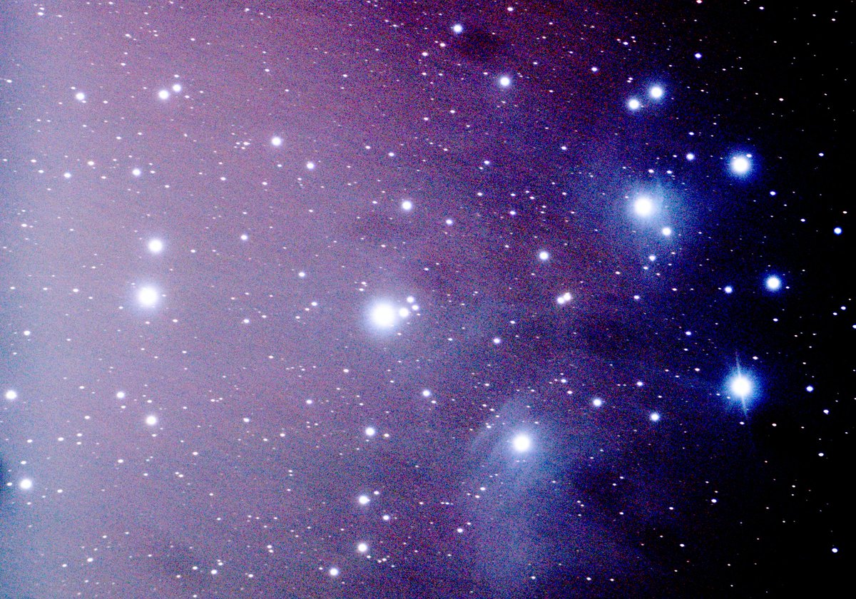I have no idea which way is correct or not to process images of the nights sky, so I will just go by what looks nice 🤣

Any tips welcome!
#FirstAttempt
#Pleiades
#Astrophotography
#skywatcher
#evostar72ed
#telescope
#stargazing
#staradventurer
#Benro
#canon
#1200d