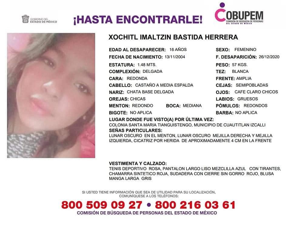 PuntoMedioEdo's tweet photo. 🤳⚠️🙏 Piden nuestra colaboración para localizar a Xóchitl Bastida Herrera y Ángel Vega Gómez, ambos fueron vistos por última vez en Cuautitlán #Izcalli. https://t.co/ejGrlPdUof