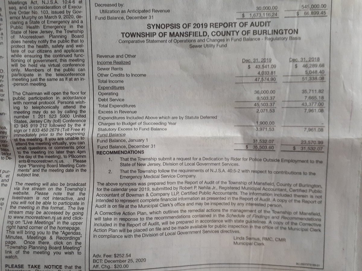 Mansfield Township NJ couldn't account for thousands of spending in various areas and didnt track police payments to the tune of ~$200k. Go Burlington County.