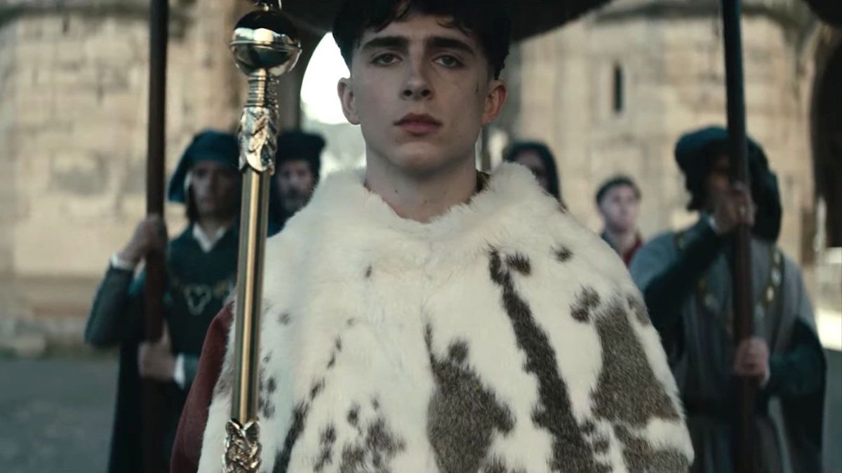 Timothée Chalamet as King Henry (Hal) V in "The King" (2019), directed by David Michôd