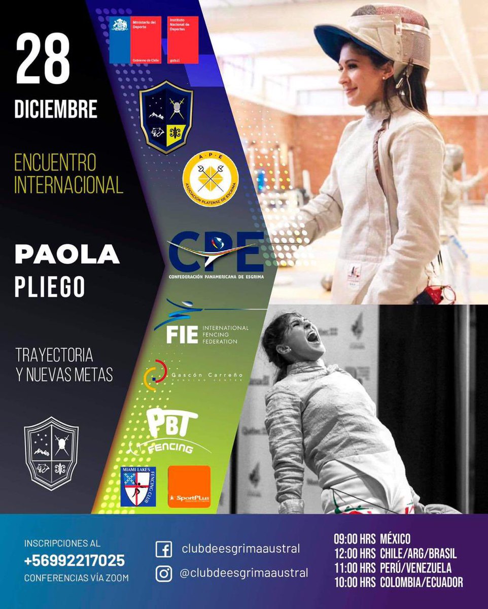 PaolaPliego's tweet photo. Mañana 9am CST @EsgrimaAustral  👩🏻🤺 por FB e IG https://t.co/BUZQQGZHMU