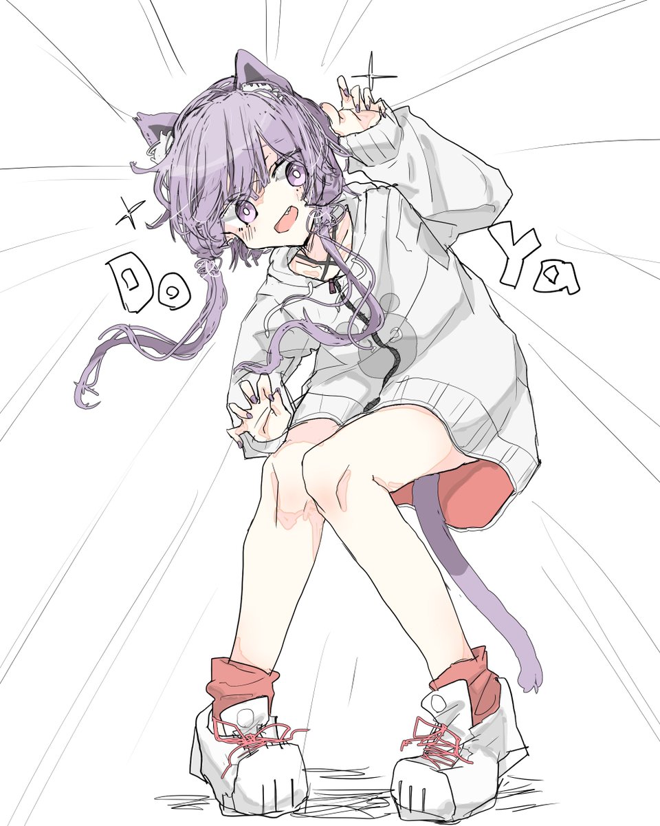 yuzuki yukari 1girl solo animal ears purple hair claw pose purple eyes tail  illustration images