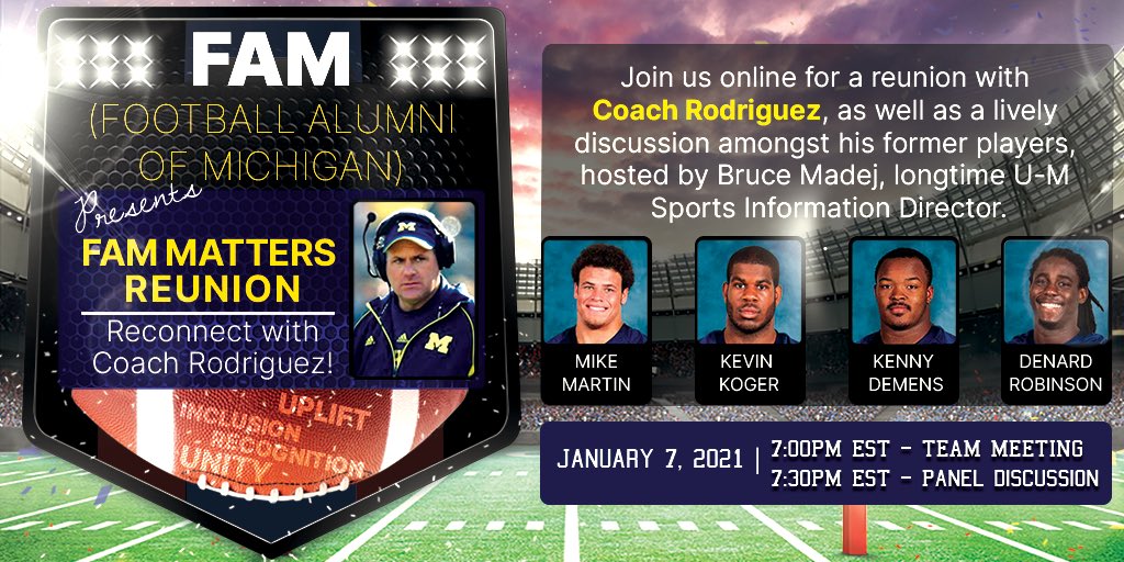 UMichFBAlumni's tweet photo. If you were part of the @RealCoachRod era, you won’t want to miss this! This is a free event to all eligIble Football Alumni of Michigan. #EveryTeam #EveryPlayer #EveryCoach #AllSupportStaff https://t.co/WsjpeZLwdV