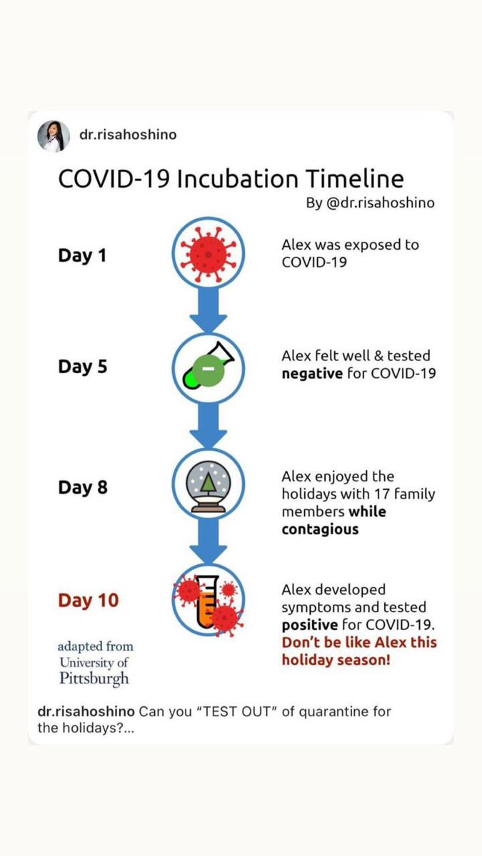 Yuk pinter dikit yuk.

Belajar covid19 incubation timeline.

Hari 1: kena
Hari 5: tanpa gejala &amp; tes negatif
Hari 8: liburan, ketemu keluarga, nularin
Hari 10: gejala muncul, tes positif

Dipikir dulu berulangkali kalau mau liburan &amp; merayakan tahun baru ketemu banyak orang ya.