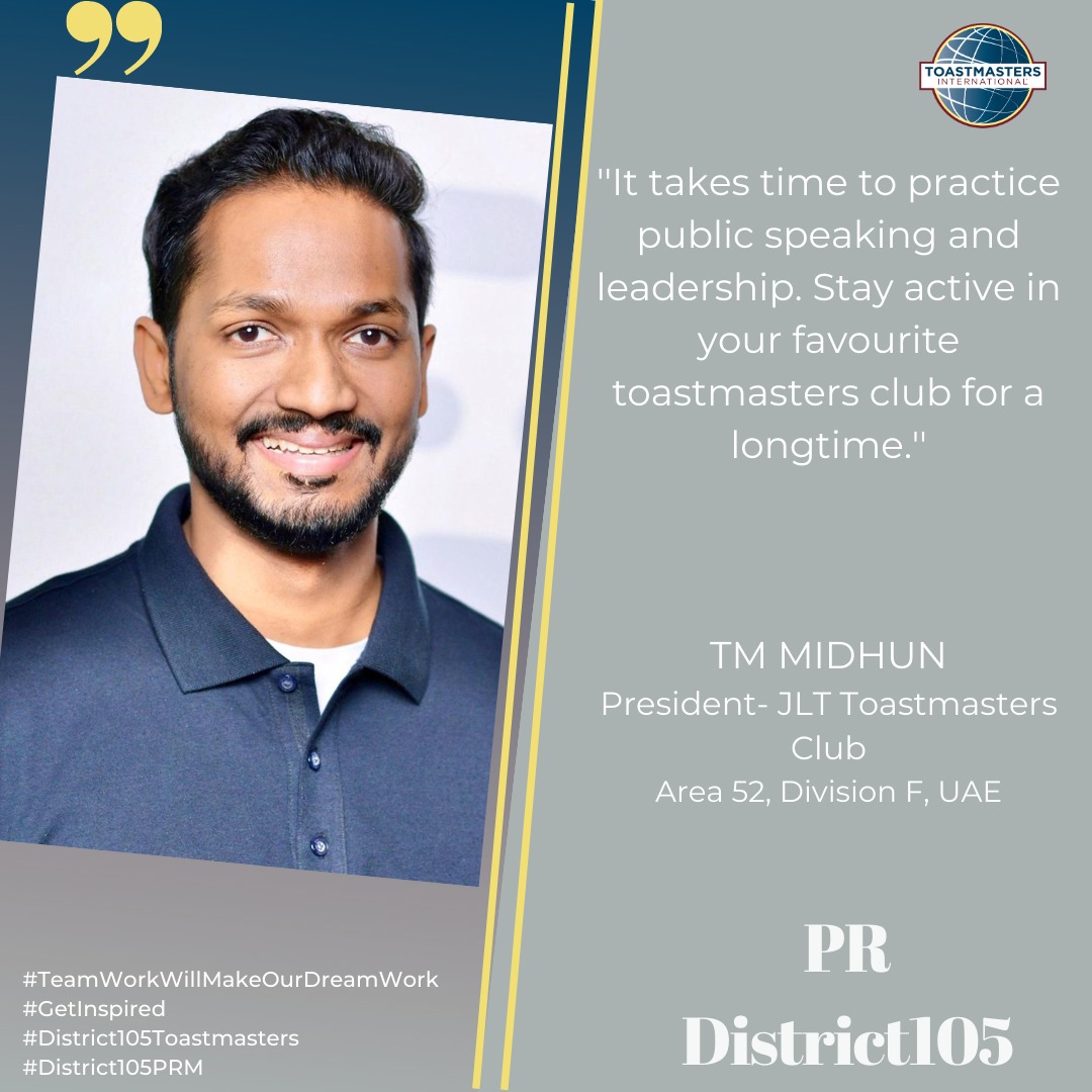 District105Toas's tweet photo. Quote by TM Midhun

#TeamWorkWillMakeOurDreamWork
#GetInspired
#District105Toastmasters
#District105PRM 
#quoteoftheday https://t.co/iv92joYZuh