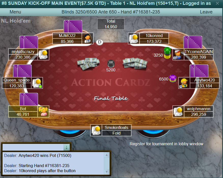 ActionCardz's tweet photo. Final table of the Sunday Kick-Off Main Event https://t.co/rJjH2LmHr2