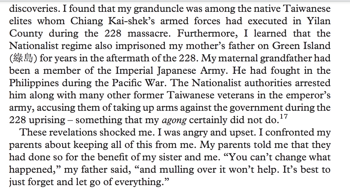 In "The Great Exodus from China" Dominic Meng-hsuan Yang describes the emotional difficulties & revelations he encountered researching the trauma & changing identities of 1949 arrivals, given his background as a "native Taiwanese" whose family suffered terribly under the KMT 2/