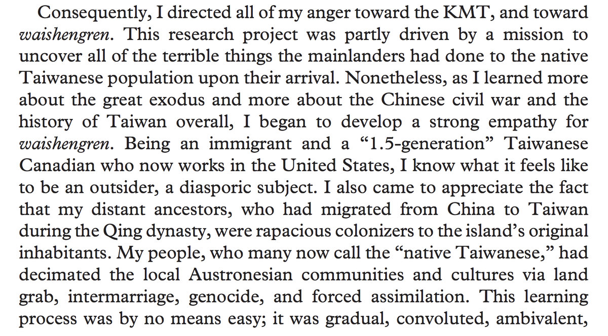 In "The Great Exodus from China" Dominic Meng-hsuan Yang describes the emotional difficulties & revelations he encountered researching the trauma & changing identities of 1949 arrivals, given his background as a "native Taiwanese" whose family suffered terribly under the KMT 2/